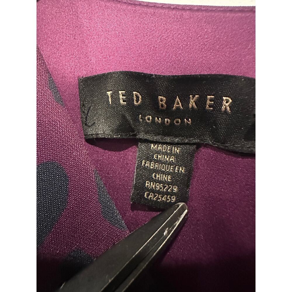 Ted Baker Purple Work V Neck Floral Size 3 8 US Knee Length Animal Office Dress - Picture 8 of 15